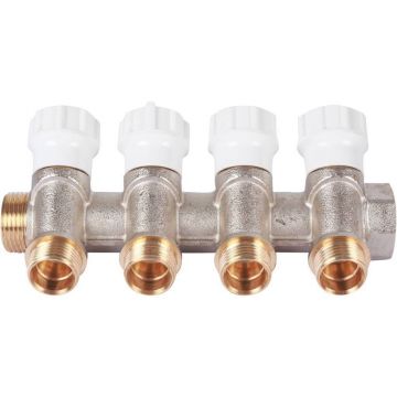 Коллектор распределительный Itap (Итап) регулируемый, никелированная латунь с 4 выходами (3/4 дюйма x 1/2 дюйма) 465/4