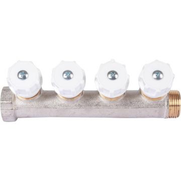 Коллектор распределительный Itap (Итап) регулируемый, никелированная латунь с 4 выходами (3/4 дюйма x 1/2 дюйма) 465/4