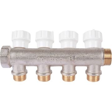 Коллектор распределительный Itap (Итап) регулируемый, никелированная латунь с 4 выходами (3/4 дюйма x 1/2 дюйма) 465/4