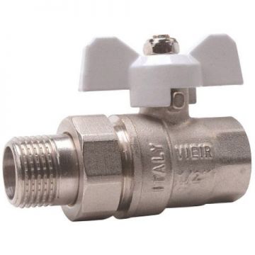 Шаровый кран (никель) с амер. и бел. баб. 3/4 Vieir (Виеир) (VR204-02B)