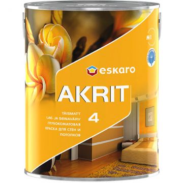 Краска для стен и потолков Eskaro Akrit 4 глубокоматовая база TR 0,95 л Краска для стен и потолков Eskaro Akrit 4 глубокоматовая база TR 0,95 л