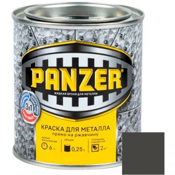 Краска алкидная Panzer для металла молотковая влагостойкая глянцевая серый 0,25 л (6)