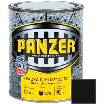 Краска алкидная Panzer для металла молотковая влагостойкая глянцевая черный 0,75 л (6)