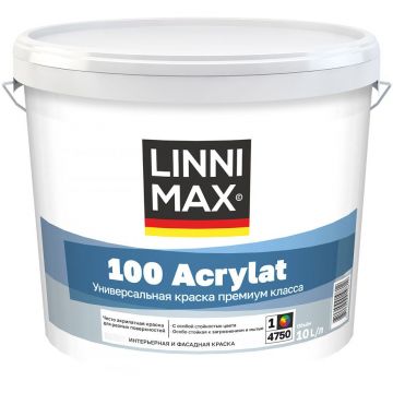 Краска водно-дисперсионная для наружных и внутренних работ Linnimax 100 Acrylat / 100 Акрилат База 1 10 л