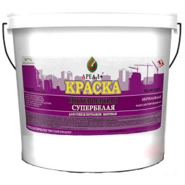 Краска интерьерная для стен и потолков акриловая водно-дисперсионная Ареал+ Standart ВД-АК 0207 LF матовая супербелая (А-017) 4 кг Краска интерьерная для стен и потолков акриловая водно-дисперсионная Ареал+ Standart ВД-АК 0207 LF матовая супербелая (А-017) 4 кг