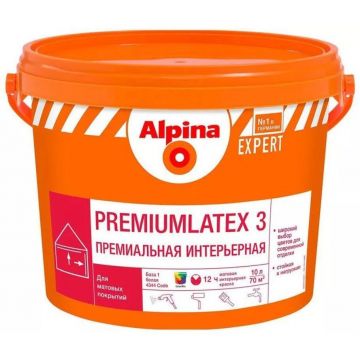 Краска интерьерная водно-дисперсионная Alpina Expert Premiumlatex 3 белая шелковисто-матовая база 1 10 л