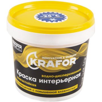 Краска интерьерная водно-дисперсионная латексная Krafor для помещений с повышенной влажностью влагостойкая белая 1,5 кг