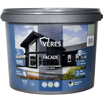 Краска для деревянных фасадов акриловая Veres Facade глубокоматовая база A белая 9 л Краска для деревянных фасадов акриловая Veres Facade глубокоматовая база A белая 9 л