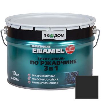 Грунт-эмаль по ржавчине 3 в 1 Экодом Primer Enamel Черный RAL 9005 10 кг