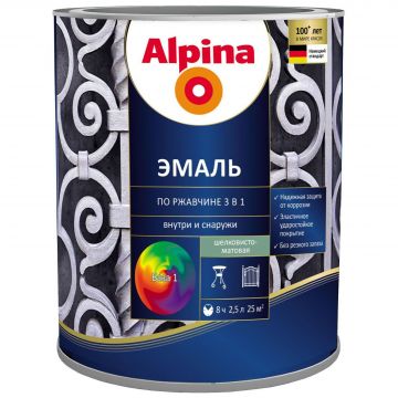 Эмаль по ржавчине Alpina 3в1 шелковисто-матовая темно-серый RAL 9023 2,5 л