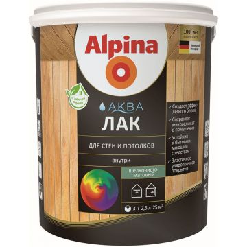 Лак Alpina акриловый Аква для стен и потолков прозрачная шелковисто-матовая 2,5 л