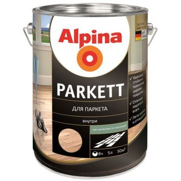 Лак Alpina алкидно-уретановый Parkett SM для паркета прозрачный шелковисто-матовый не колеруемый 0,75 л
