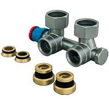 Узел нижнего подключения Giacomini (Джакомини) стальных панельных радиаторов и полотенцесушителей, угловой 3/4″F x 3/4″E R386TX013