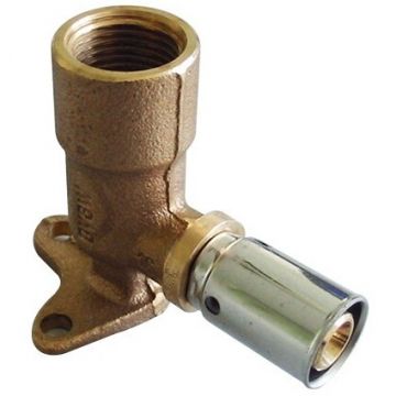 Угольник прессовый, Oventrop (Овентроп) , Cofit P, 90, В, 16 x 2 x 1/2″, бронза (RX) , длинный, с креплением 1517043