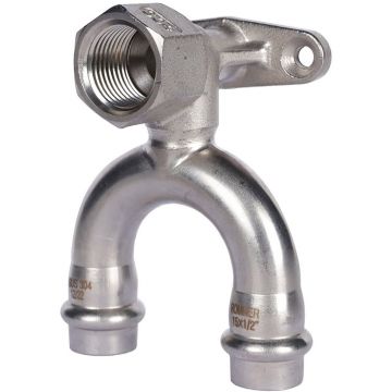 Угольник проходной настенный с креплением Rommer (Роммер) ВПр-ВР, 15х1/2, из нержавеющей стали прессовой (RSS-0012-001512)