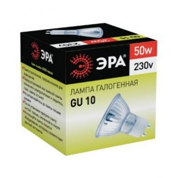 Лампа галогенная ЭРА GU10-JCDR (MR16) -50W-230V GU10 -цоколь, JCDR -колба, 50 Вт, рефлекторная, теплый, 2700 K