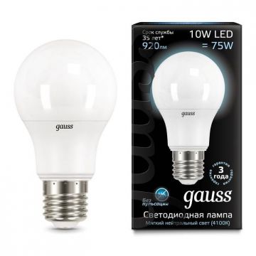 Лампа светодиодная Gauss 102502210 E27 -цоколь, A60 -колба, 10 Вт, груша, нейтральный, 4100 K, 920 Лм