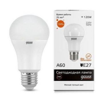 Лампа светодиодная Gauss LED Elementary 23215 E27 -цоколь, A60 -колба, 15 Вт, груша, теплый, 2700 K, 1320 Лм