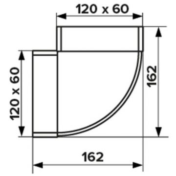 Колено горизонтальное пластиковое для плоских воздуховодов 60х120 мм 90° (612КГП)