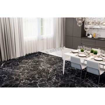 Керамогранит Gresse (Грессе) Simbel Pitch мрамор черно-серый 60x60 см (GRS05-02)