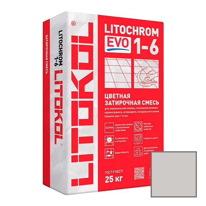 Затирка цементная Litokol (Литокол) Litochrom 1-6 Evo LE.100 пепельно-белая 25 кг