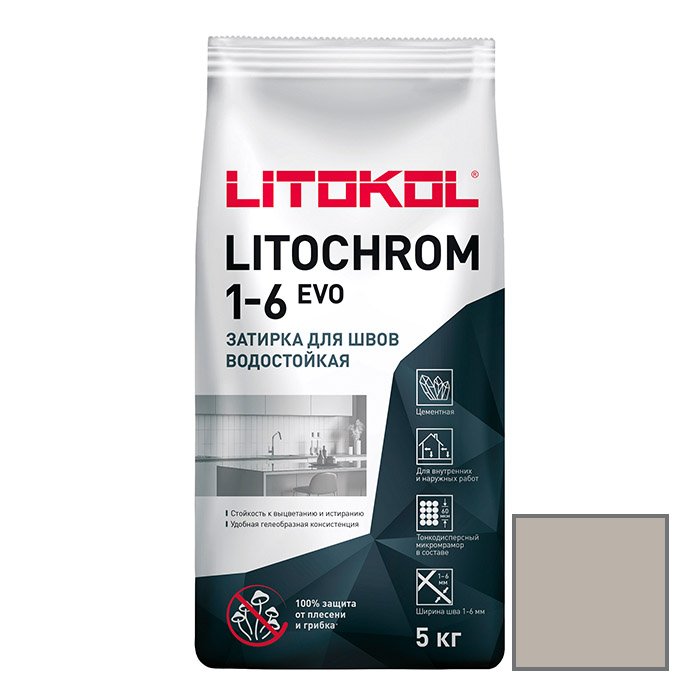 Затирка цементная Litokol (Литокол) Litochrom 1-6 Evo LE.120 жемчужно-серая 5 кг