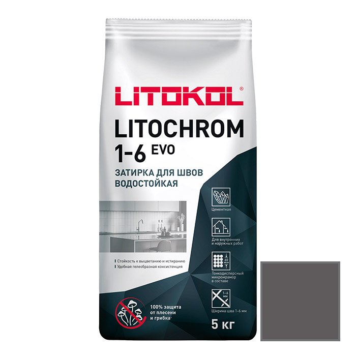 Затирка цементная Litokol (Литокол) Litochrom 1-6 Evo LE.135 антрацит 5 кг