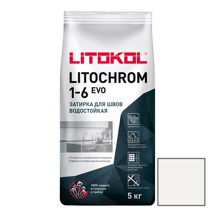 Затирка цементная Litokol (Литокол) Litochrom 1-6 Evo LE.200 белая 5 кг