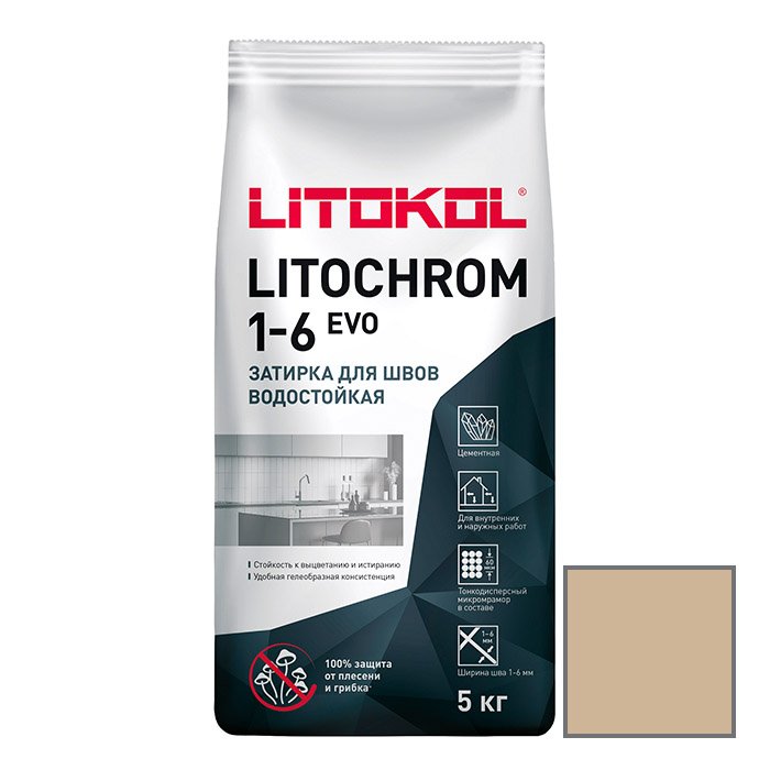 Затирка цементная Litokol (Литокол) Litochrom 1-6 Evo LE.225 бежевая 5 кг