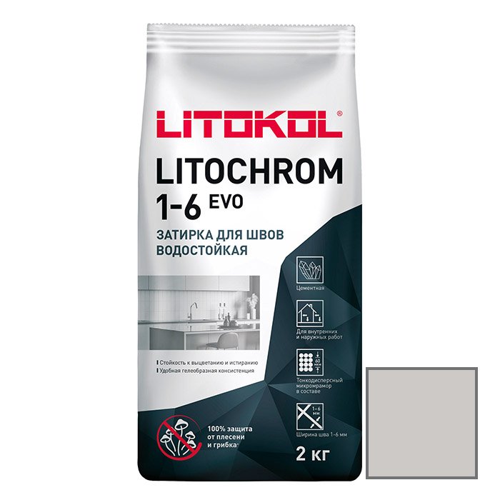 Затирка цементная Litokol (Литокол) Litochrom 1-6 Evo LE.100 пепельно-белая 2 кг