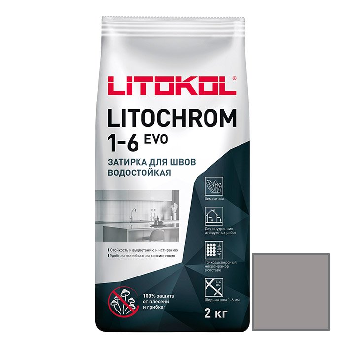Затирка цементная Litokol (Литокол) Litochrom 1-6 Evo LE.105 серебристо-серая 2 кг