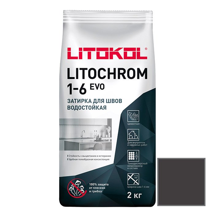 Затирка цементная Litokol (Литокол) Litochrom 1-6 Evo LE.145 черный уголь 2 кг