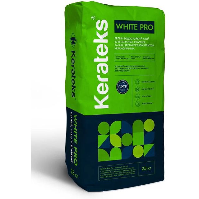 Клей для керамической плитки и керамогранита Kerateks (Кератекс) White Pro (C2TE) 25 кг