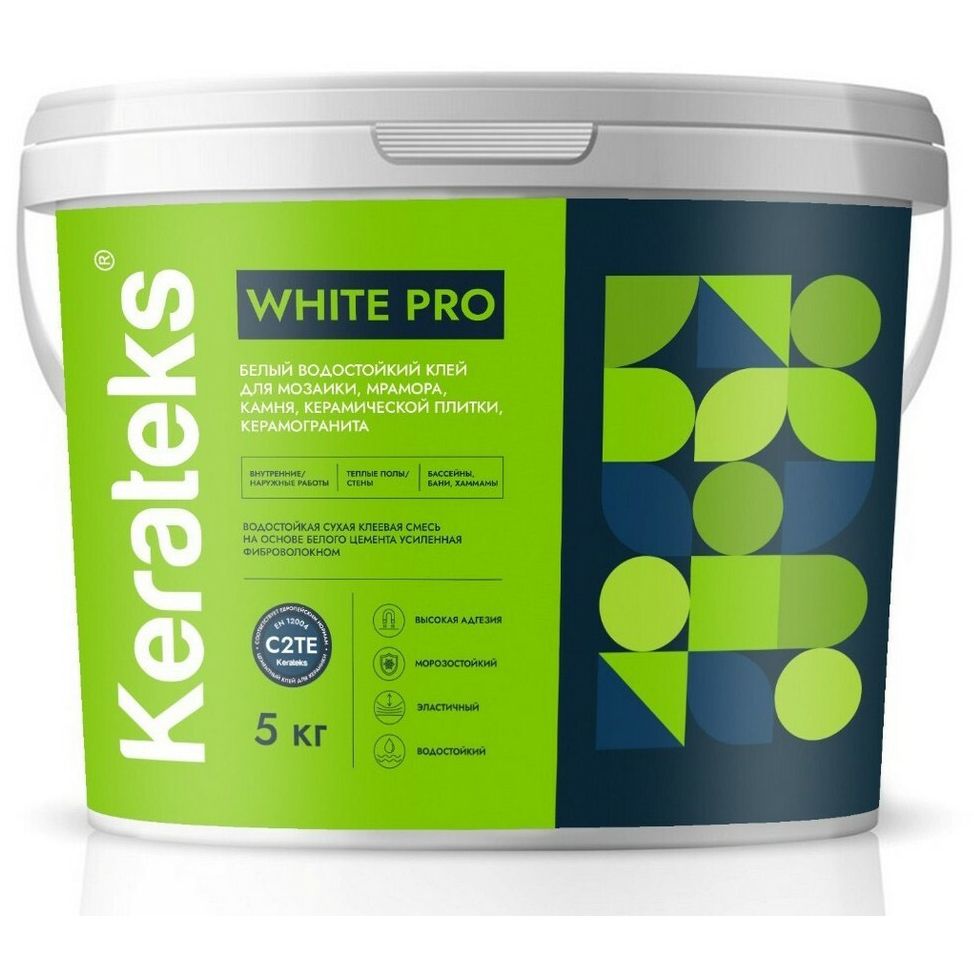 Клей для керамической плитки и керамогранита Kerateks (Кератекс) White Pro (C2TE) 5 кг