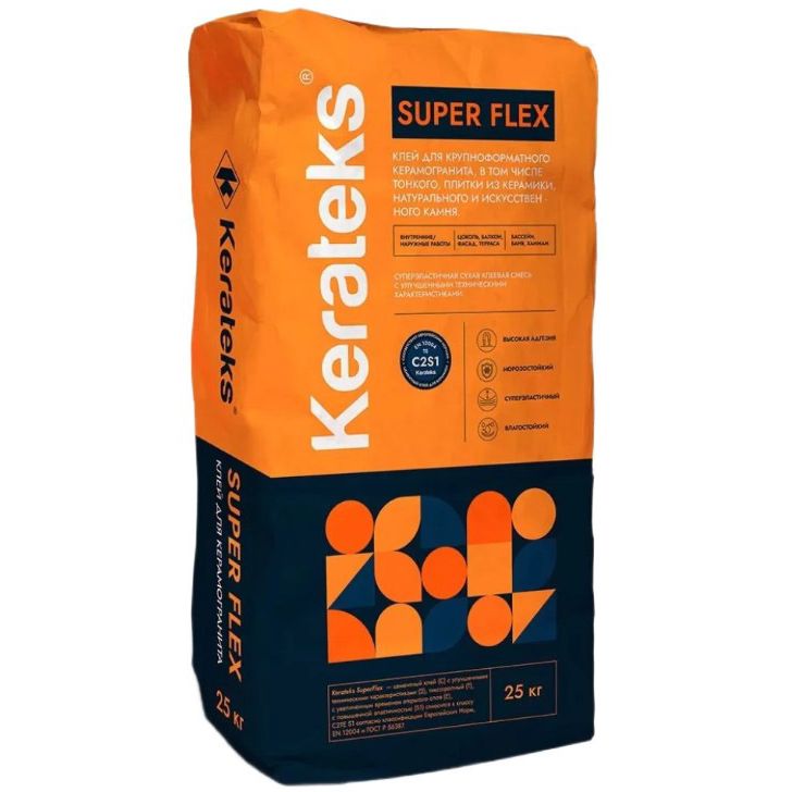 Клей для крупноформатного керамогранита Kerateks (Кератекс) Super Flex (С2ТЕ S1) 25 кг