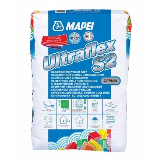Клей для плитки Mapei (Мапей) Ultraflex S2 серый 25 кг