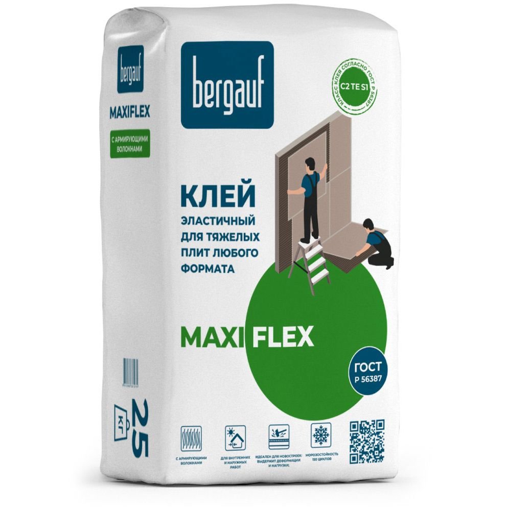 Клей эластичный для тяжелых плит любого формата Bergauf Maxiflex 25 кг