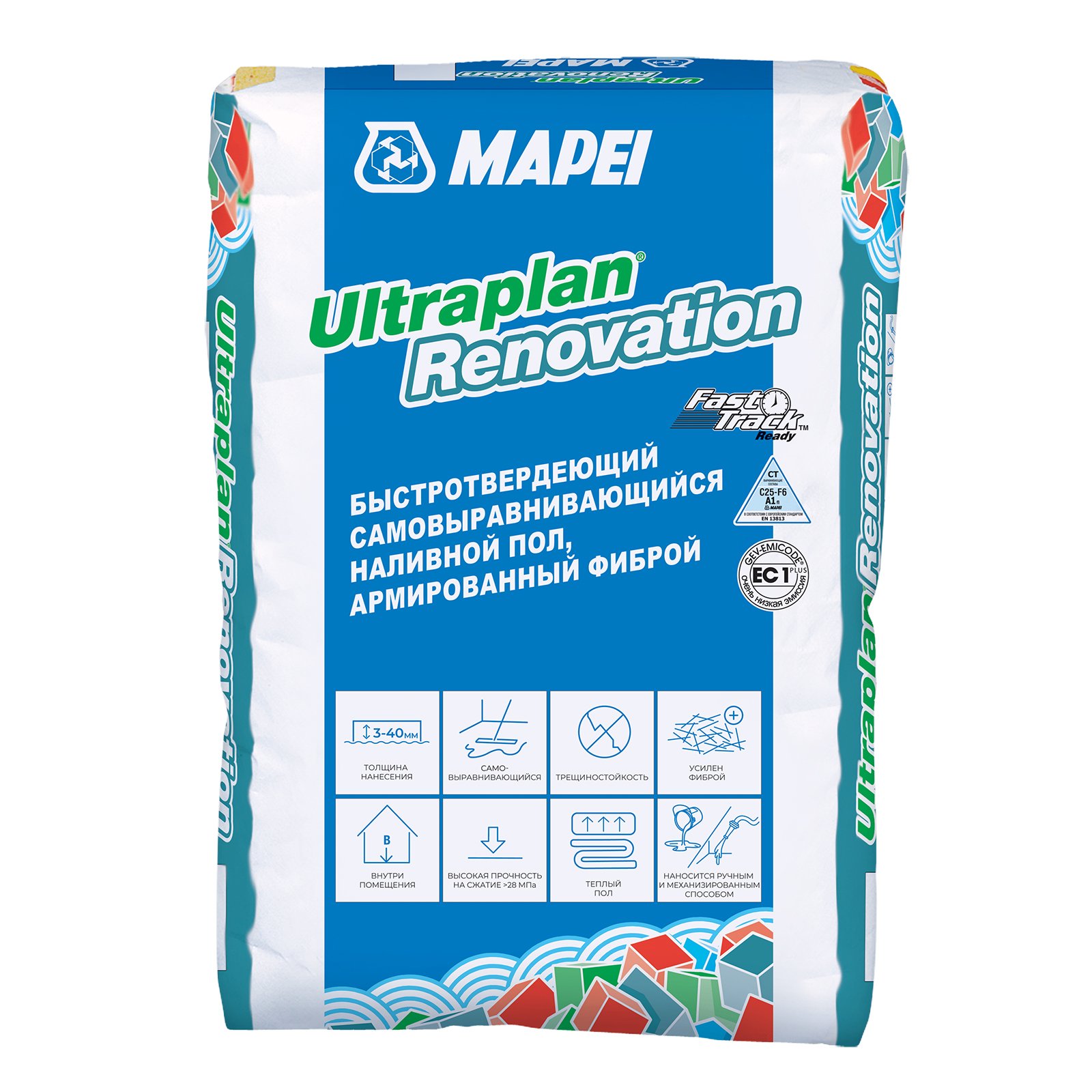 Наливной пол Mapei (Мапей) Ultraplan Renovation быстротвердеющий самовыравнивающийся армир. Фиброй 23 кг