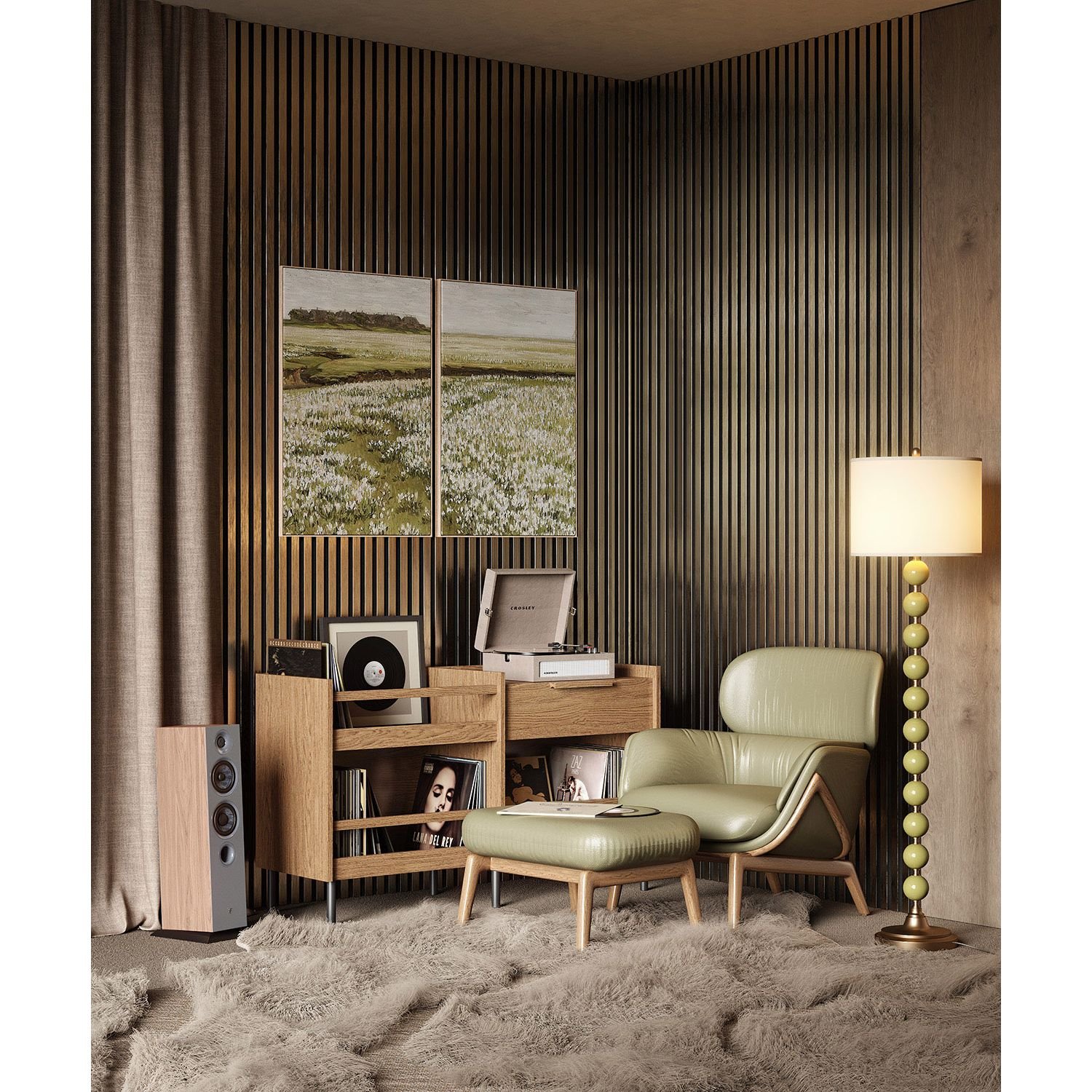 Комплект акустических панелей Cosca Decor (Коска) Эмираты черный войлок, 600х300х19 мм, рейки Экополимер, шампань 2 шт. 00-00079779