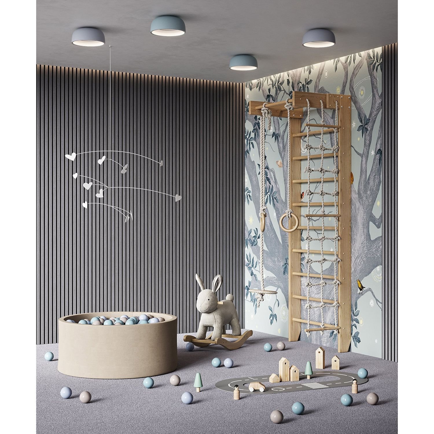 Акустическая панель Cosca Decor (Коска) Монако черный войлок, 2750х600х21 мм, рейки МДФ, шпон дуб ардженто светло-серый 00-00078909