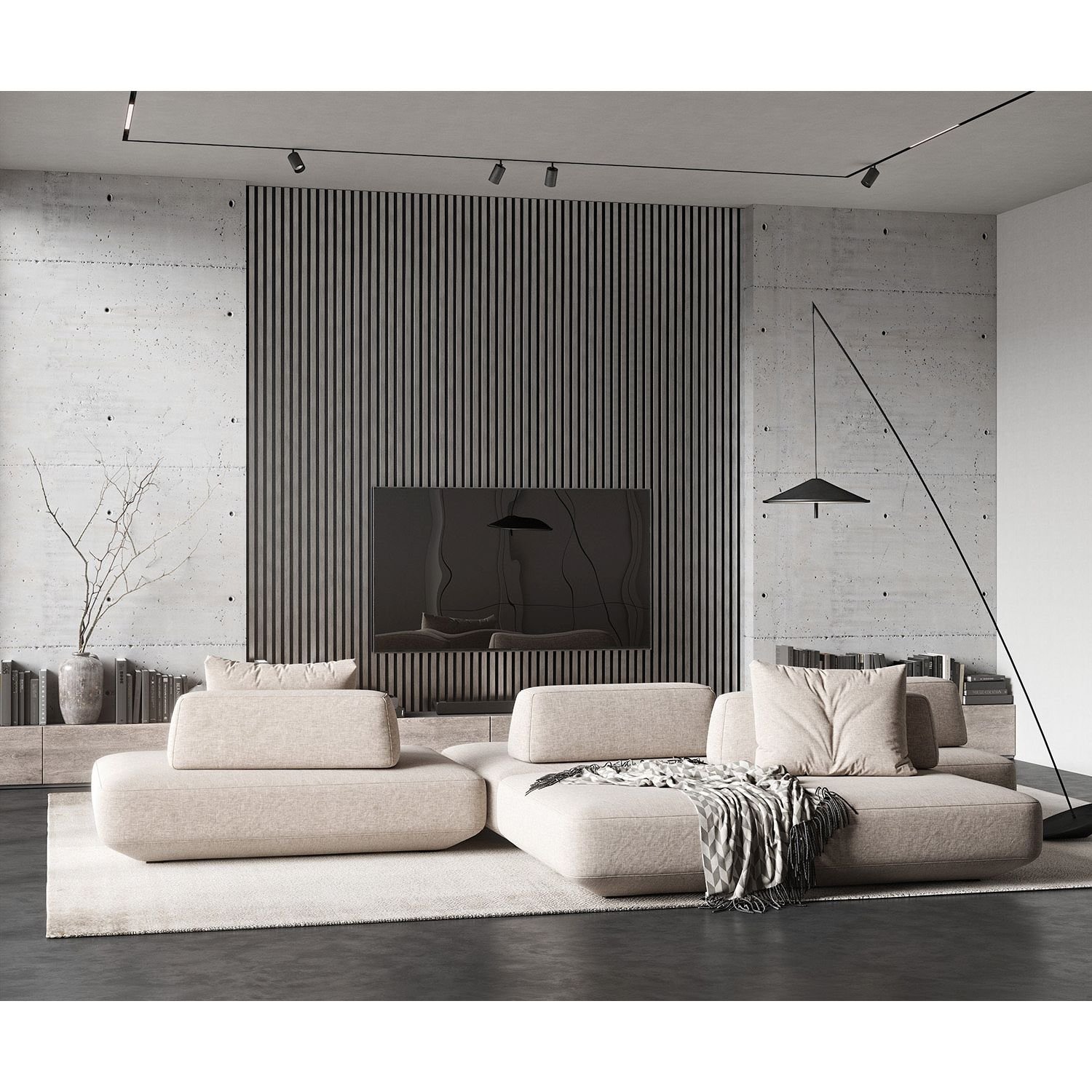 Комплект акустических панелей Cosca Decor (Коска) Эмираты черный войлок, 600х300х19 мм, рейки Экополимер, хром матовый 2 шт. 00-00079775