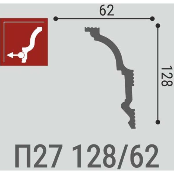 Плинтус потолочный Де-Багет (De-Baget) 2000х62х128 мм, П 27 128/62