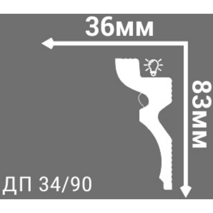 Плинтус потолочный Де-Багет (De-Baget) 2000х36х83 мм, ДП 34/90