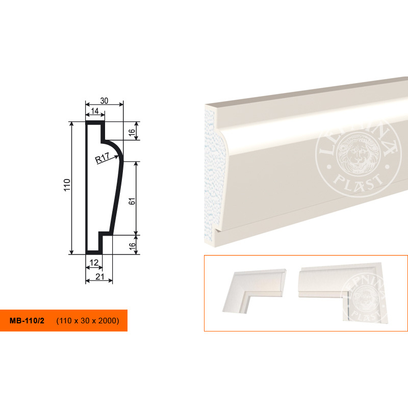 Фасадный молдинг Lepninaplast (Лепнинапласт), 110х30х2000 мм, Пенополистирол, МВ-110/2