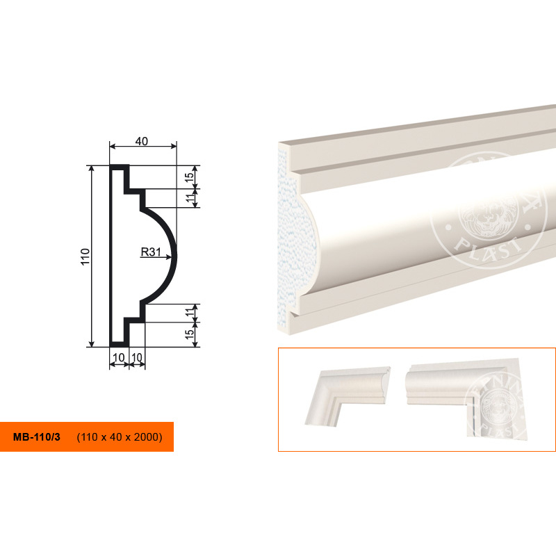 Фасадный молдинг Lepninaplast (Лепнинапласт), 110х40х2000 мм, Пенополистирол, МВ-110/3