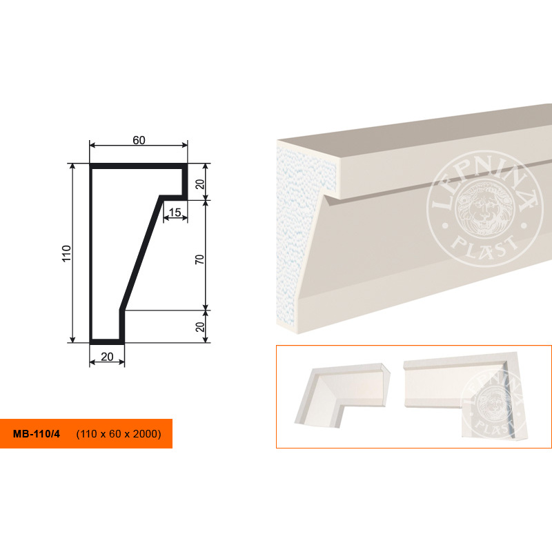 Фасадный молдинг Lepninaplast (Лепнинапласт), 110х60х2000 мм, Пенополистирол, МВ-110/4