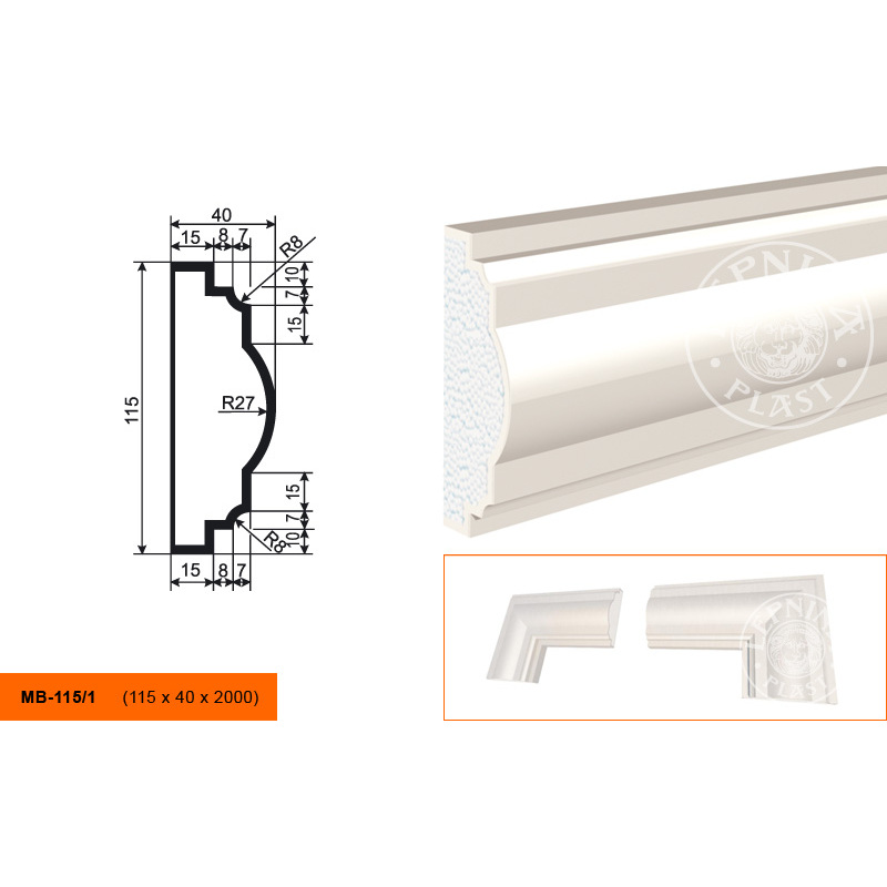 Фасадный молдинг Lepninaplast (Лепнинапласт), 115х40х2000 мм, Пенополистирол, МВ-115/1