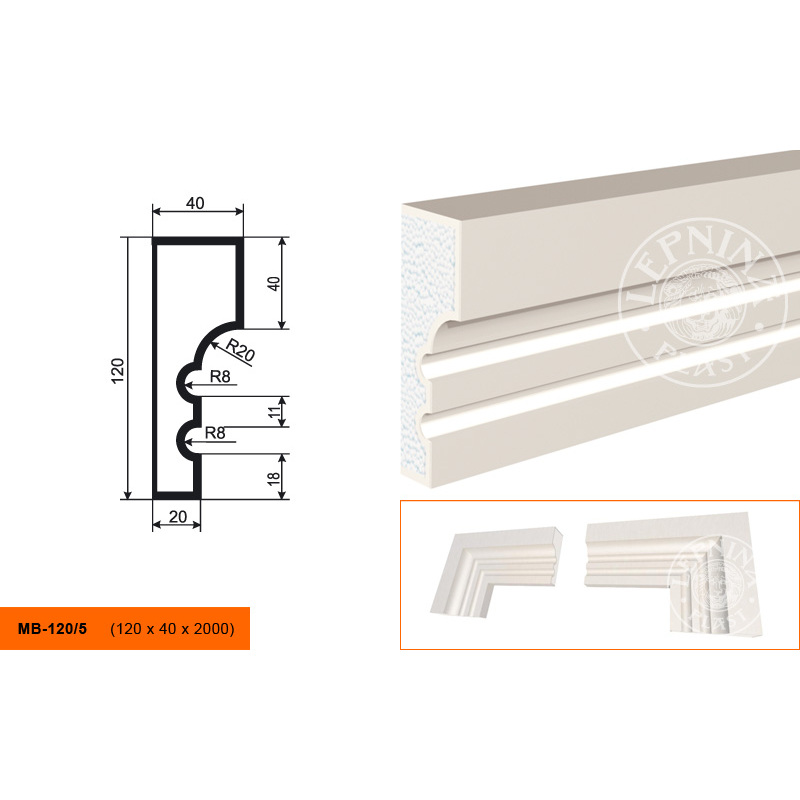 Фасадный молдинг Lepninaplast (Лепнинапласт), 120х40х2000 мм, Пенополистирол, МВ-120/5