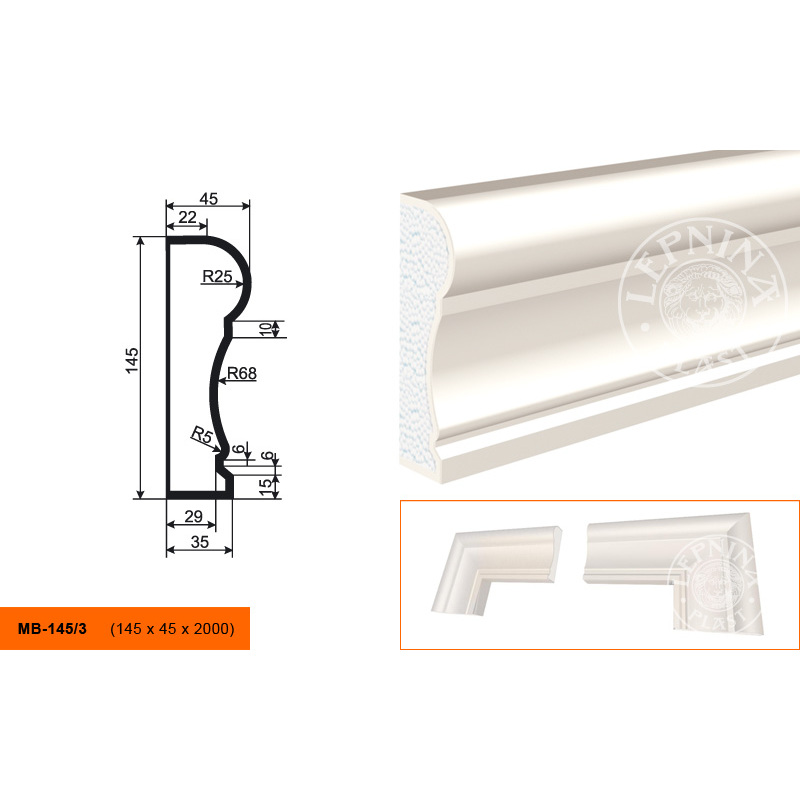 Фасадный молдинг Lepninaplast (Лепнинапласт), 145х45х2000 мм, Пенополистирол, МВ-145/3