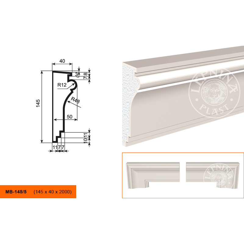 Фасадный молдинг Lepninaplast (Лепнинапласт), 145х50х2000 мм, Пенополистирол, МВ-145/5